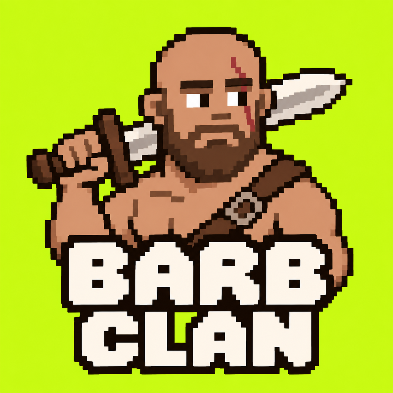 Barb Clan: pixel barbarian carrying a sword over his shoulder